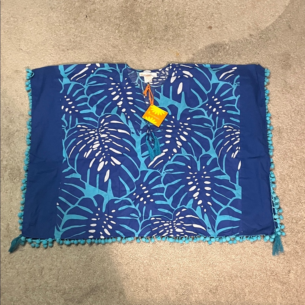 KIDS 🧒 Masala Baby Blue and Teal Leaf Poncho